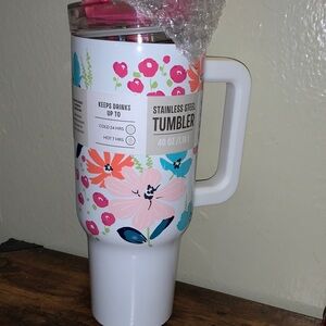 Hobby Lobby Floral Stainless Steel Tumbler - White, Pink, and Blue